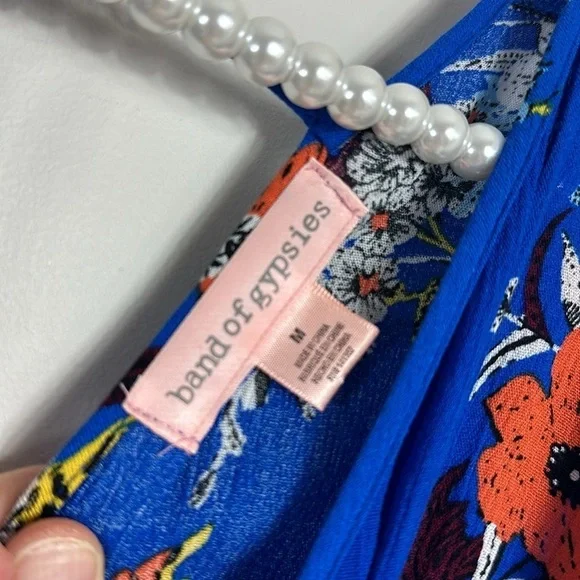 Band of Gypsies Blue Floral Wrap Maxi Dress Medium - Picture 3 of 10